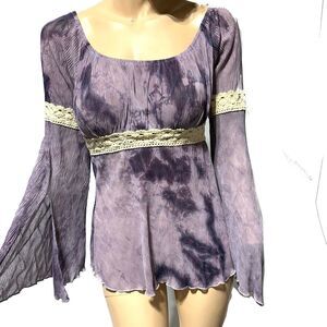 TOOMI USA Purple Empire Crochet Trim Crinkle On / Off The  Shoulder Top Sz M